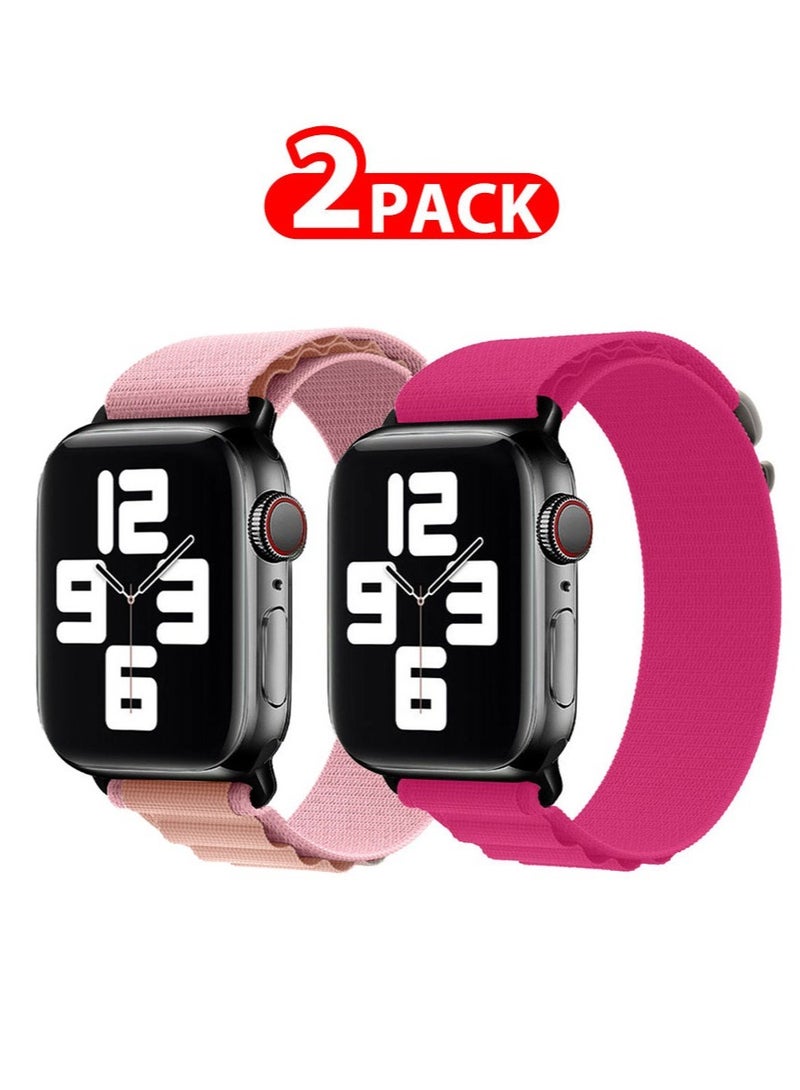 MARGOUN - 2 Pack Of Apple Watch Alpine Loop Band 38Mm 40Mm 41Mm Women Men Adjustable With Metal G-Hook Strap For iWatch Series 7/SE/6/5/4/3/2/1 Pink White/Hot Pink - Image 1