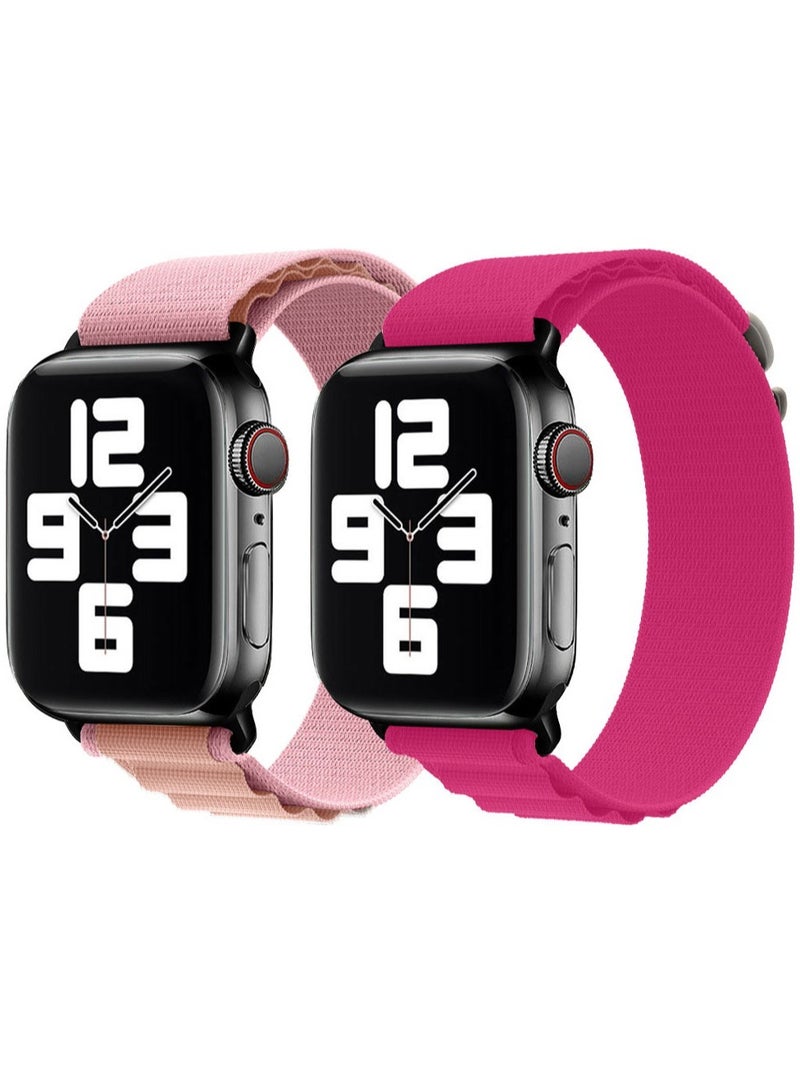 MARGOUN - 2 Pack Of Apple Watch Alpine Loop Band 38Mm 40Mm 41Mm Women Men Adjustable With Metal G-Hook Strap For iWatch Series 7/SE/6/5/4/3/2/1 Pink White/Hot Pink - Image 1