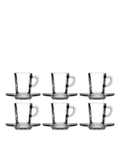 Pasabahce Pasabahce Carre Espresso and Turkish Coffee Cups with Saucer 6 Cups and 6 Saucers- (72ml)-Turkey Made clear 72ml  - Image 1