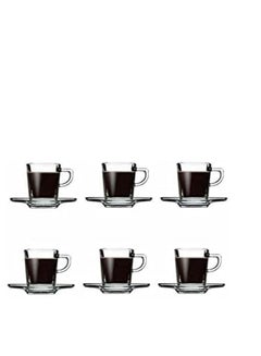 Pasabahce Pasabahce Carre Espresso and Turkish Coffee Cups with Saucer 6 Cups and 6 Saucers- (72ml)-Turkey Made clear 72ml  - Image 2