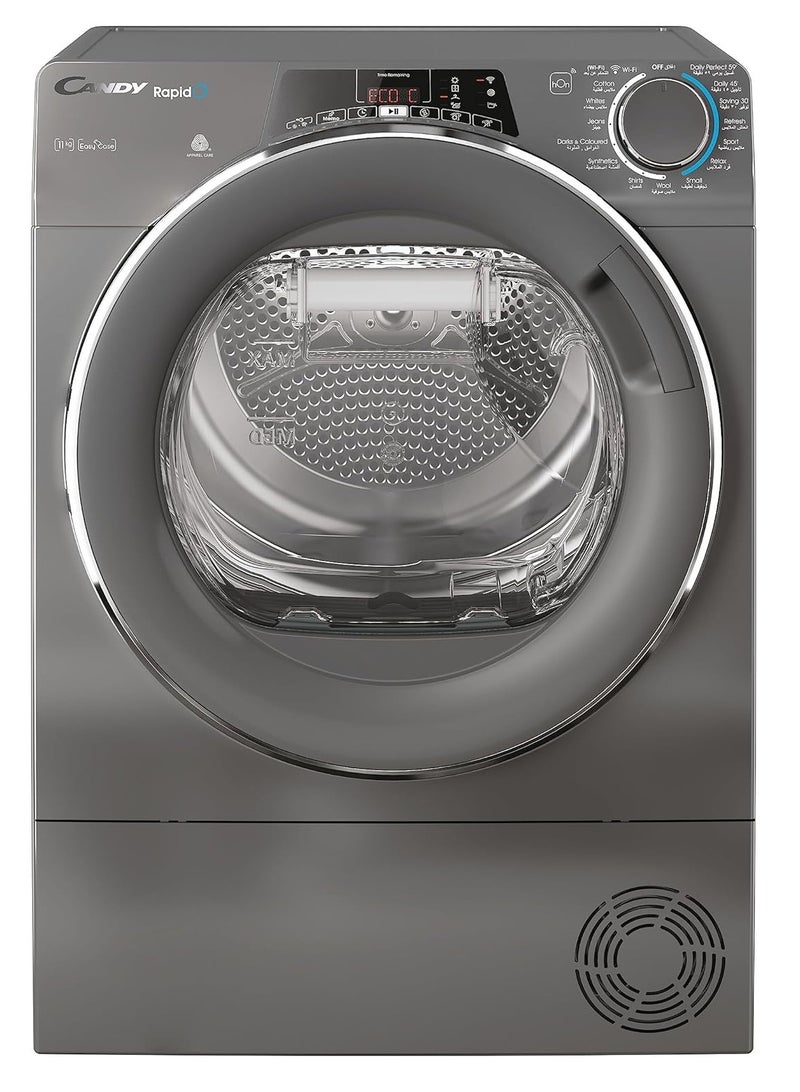 CANDY Dryer Heat Pump Technology Anthracite Chrome Ring Rapido  Class A++ Wifi+BT 5 Digit Display 11 kg ROEH11ATCER-19 Black  - Image 1