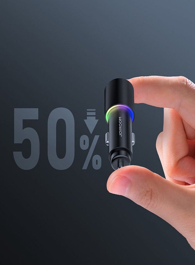 JOYROOM Joyroom car charger 2 x USB with illumination 24W + power cable 3in1 USB Type C / micro USB / Lightning 1.2m black (JR-CL10) Black  - Image 5