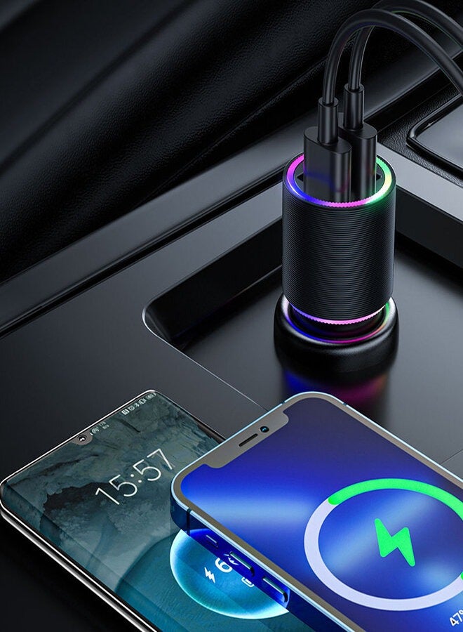 JOYROOM Joyroom car charger 2 x USB with illumination 24W + power cable 3in1 USB Type C / micro USB / Lightning 1.2m black (JR-CL10) Black  - Image 4