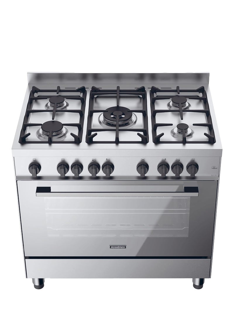 CANDY Cooker 90Cm 5Gas Burner Gas Oven Gas Grill  Fan Cooking Full Safety 3 Cast Iron Grids Inox Splashback Mirror Glass Cooling Fan 130L RGG95HXLPG Silver - Image 2