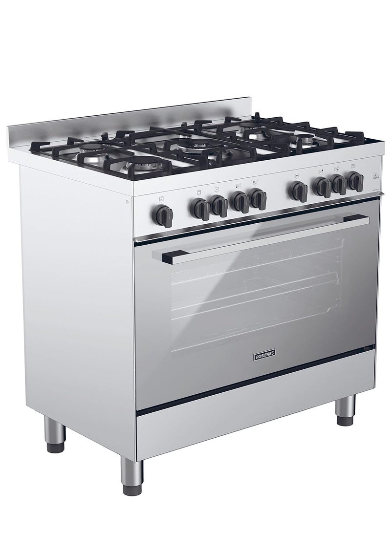 CANDY Cooker 90Cm 5Gas Burner Gas Oven Gas Grill  Fan Cooking Full Safety 3 Cast Iron Grids Inox Splashback Mirror Glass Cooling Fan 130L RGG95HXLPG Silver - Image 5