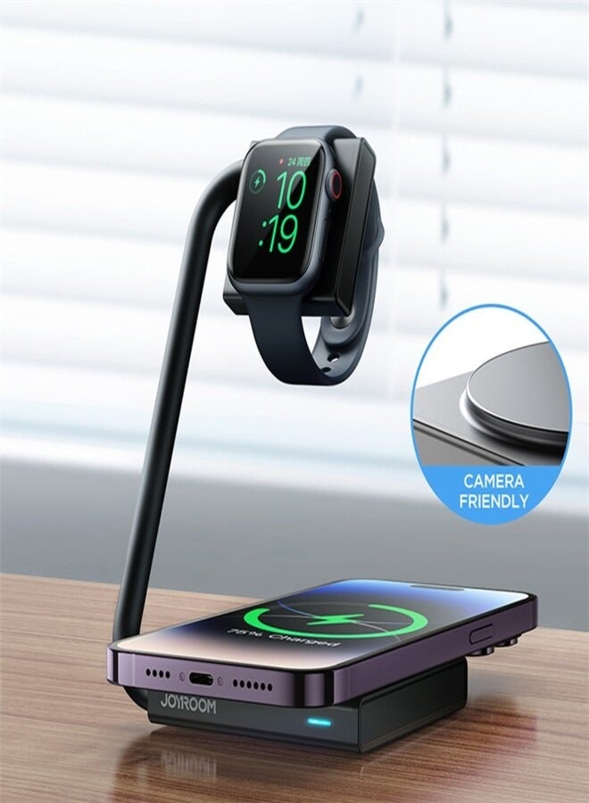JOYROOM - JOYROOM JR-WQN05 2-in-1 Magnetic Wireless Charger 15W Folding Charging Station Stand for iPhone / iWatch Black - Image 1