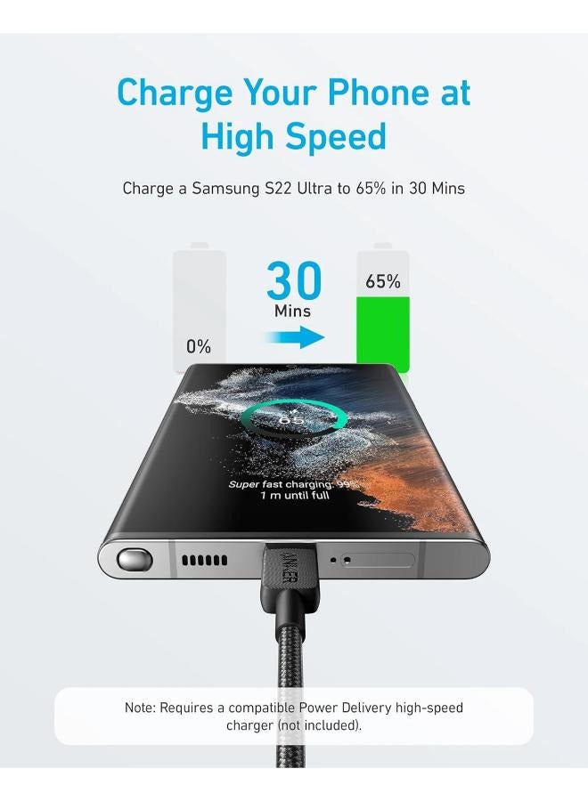 Anker - 322 USB-C To USB-C Cable, USB-C To USB-C Fast Charging Cord, 60W Max Power Delivery PD Charging For MacBook, iPad Pro 2020, Samsung Galaxy, Pixel, And More 3Ft  0.9M Black - Image 1