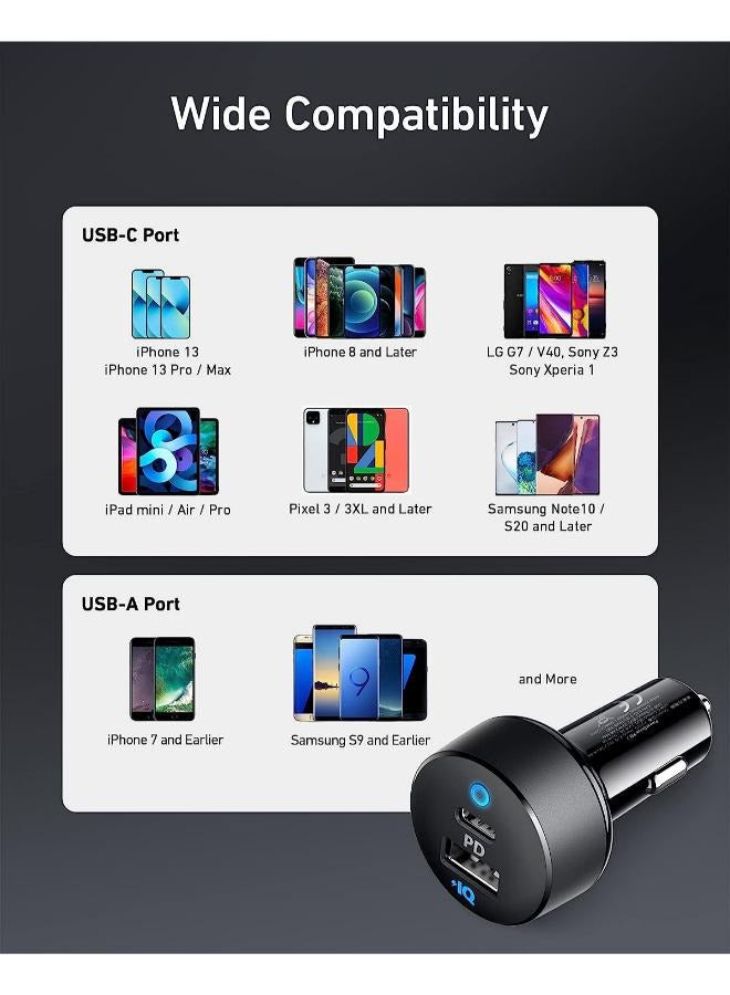 Anker USB C Car Charger, 32W 2-Port Type C Compact Car Charger With 20W Power Delivery And 12W PowerIQ, 521 Car Charger (32W) With LED For iPhone 14 13 12 11 Pro Max, Pixel 3 2 XL, iPad Pro, And More Black  - Image 4