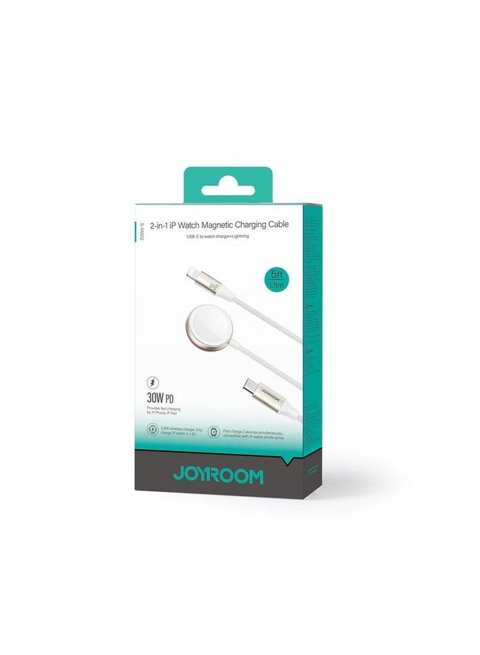 JOYROOM JOYROOM S-IW012 2-in-1 IP Watch Magnetic Charger+30W Fast Charging Cable (USB-C) 1.5m- White  - Image 4