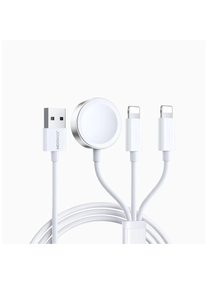JOYROOM JOYROOM S-IW007 3-in-1 IP Watch Magnetic Charger+Dual Lightning Cable (USB-A) 1.2m- White  - Image 1