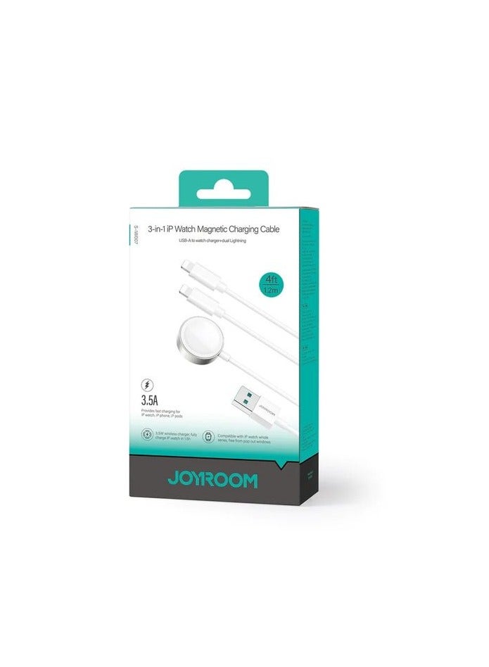 JOYROOM JOYROOM S-IW007 3-in-1 IP Watch Magnetic Charger+Dual Lightning Cable (USB-A) 1.2m- White  - Image 4