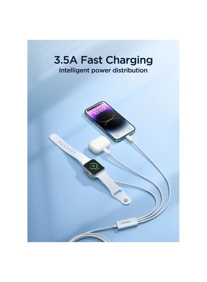 JOYROOM JOYROOM S-IW007 3-in-1 IP Watch Magnetic Charger+Dual Lightning Cable (USB-A) 1.2m- White  - Image 5