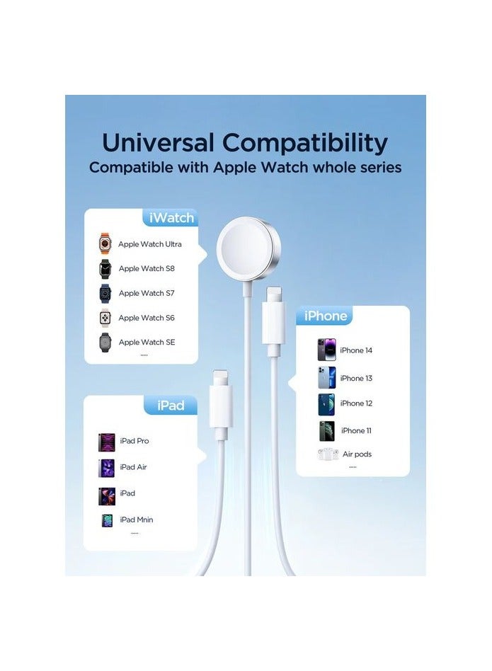 JOYROOM JOYROOM S-IW007 3-in-1 IP Watch Magnetic Charger+Dual Lightning Cable (USB-A) 1.2m- White  - Image 2