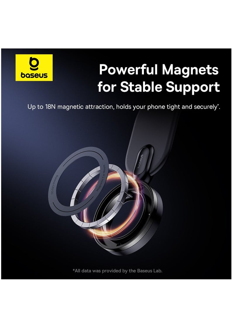 بيسوس - C02 Go حامل هاتف مغناطيسي قابل للدوران للسيارة، حامل لوحة أجهزة MagSafe متوافق مع iPhone 15 Pro Max و15 Pro و15 Plus Tesla ذو ذاكرة قابلة للانحناء من سبائك التيتانيوم لجميع لوحات القيادة والزجاج الأمامي والمزيد باللون الأسود - Image 1