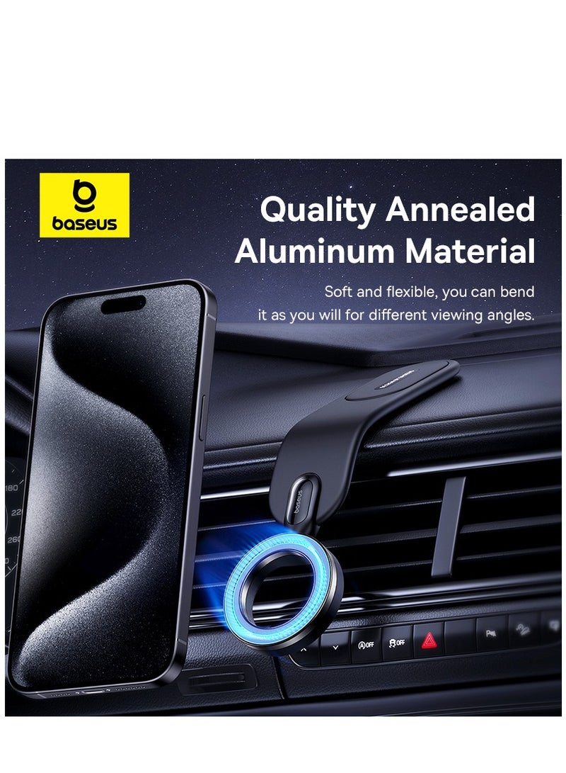 بيسوس - C02 Go حامل هاتف مغناطيسي قابل للدوران للسيارة، حامل لوحة أجهزة MagSafe متوافق مع iPhone 15 Pro Max و15 Pro و15 Plus Tesla ذو ذاكرة قابلة للانحناء من سبائك التيتانيوم لجميع لوحات القيادة والزجاج الأمامي والمزيد باللون الأسود - Image 1