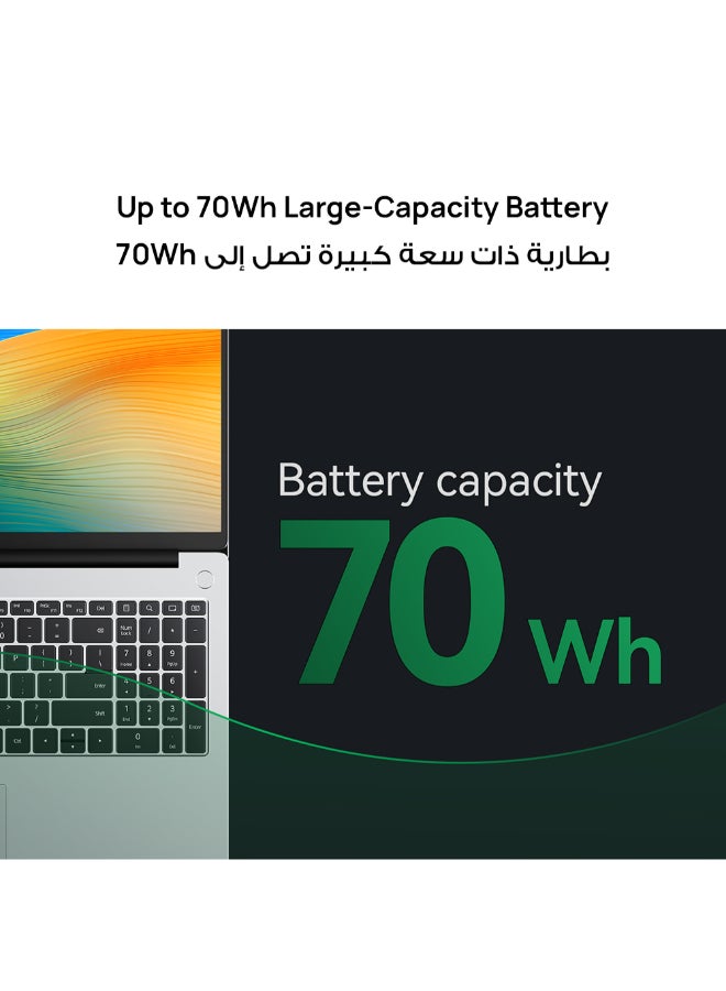 HUAWEI - MateBook D 16 Laptop with 16-inch Eye Comfort FullView Display, Core i5-12450H Processor/8GB RAM/512GB SSD/Windows 11 Home/Intel UHD Graphics With Light and Metal Body And Nimble Numeric Keypad English/Arabic Mystic Silver - Image 1