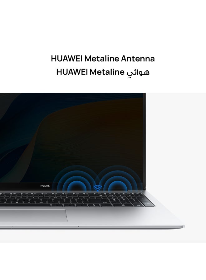 HUAWEI - MateBook D 16 Laptop with 16-inch Eye Comfort FullView Display, Core i5-12450H Processor/8GB RAM/512GB SSD/Windows 11 Home/Intel UHD Graphics With Light and Metal Body And Nimble Numeric Keypad English/Arabic Mystic Silver - Image 1