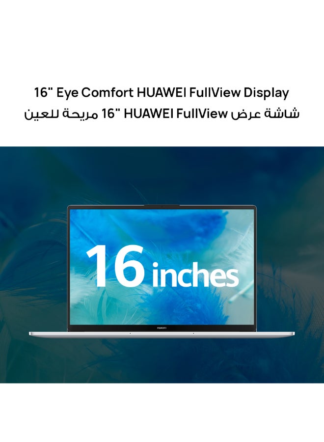HUAWEI - MateBook D 16 Laptop with 16-inch Eye Comfort FullView Display, Core i5-12450H Processor/8GB RAM/512GB SSD/Windows 11 Home/Intel UHD Graphics With Light and Metal Body And Nimble Numeric Keypad English/Arabic Mystic Silver - Image 1