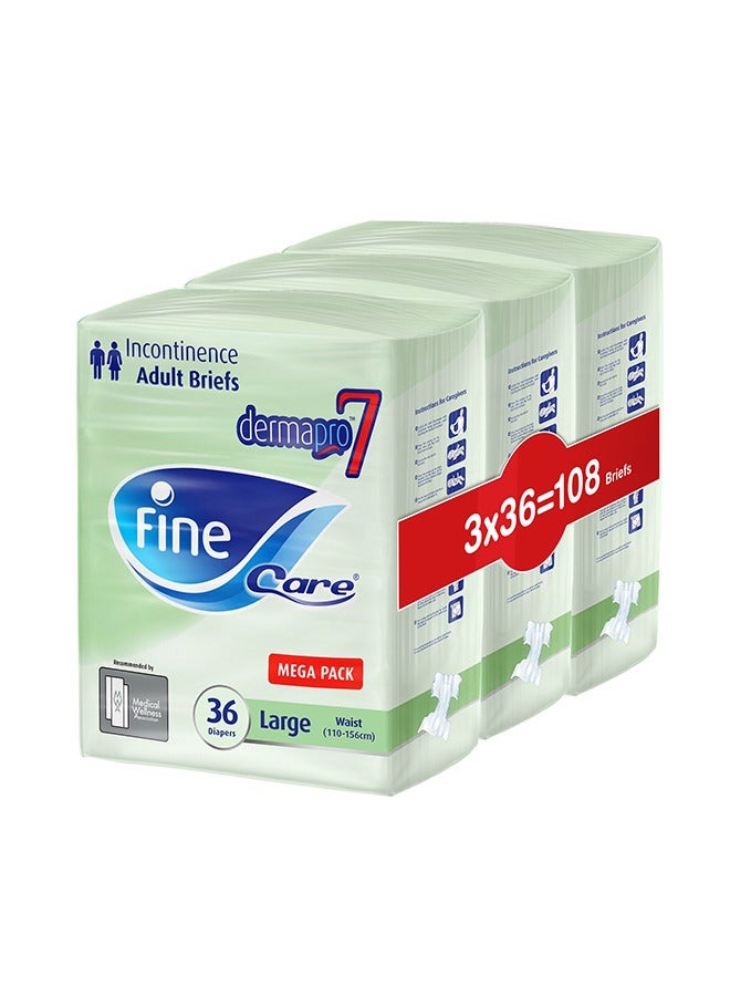 Fine Care - Incontinence Unisex Adult Diapers Size Large Waist 110-156 Cm 36 x 3 Packs 108 Count - Image 1