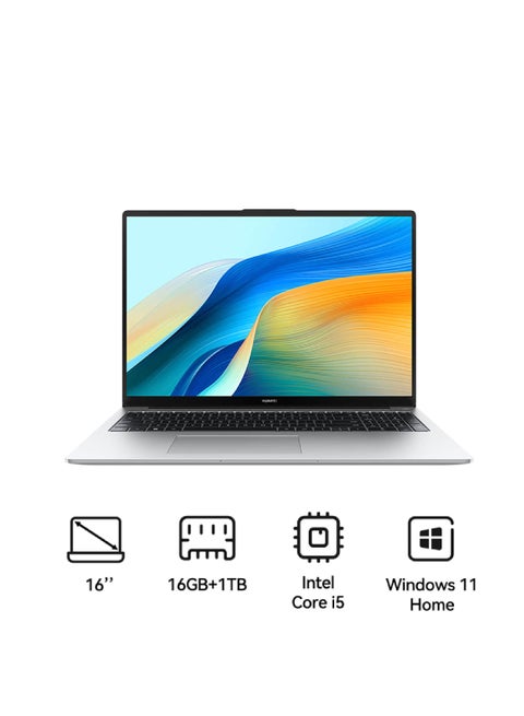 لابتوب ميت بوك 16 بشاشة عرض كاملة مريحة للعين مقاس 16 بوصة، ومعالج كور i5-13420H/ذاكرة وصول عشوائي رام 16 جيجابايت/محرك أقراص إس إس دي سعة 1 تيرابايت/نظام تشغيل ويندوز 11 هوم/بطاقة رسومات انتل ايريس اكس اي مع هيكل خفيف ومعدني ولوحة مفاتيح رقمية رشيقة الإنجليزية/العربية فضي