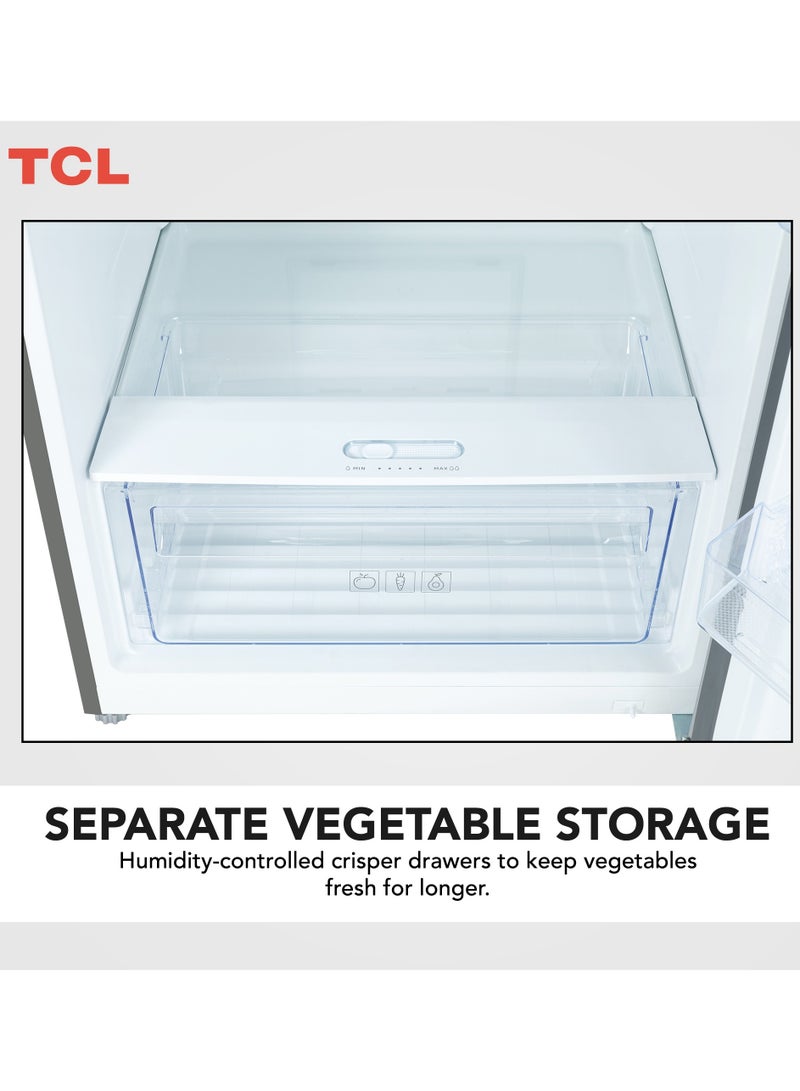 TCL Double Door Top Mount Refrigerator No Frost Fridge And Freezer With Led Display And Touch Control Interior Led Light And Large Crisper Drawer With Humidity Control P550TMN Silver - Image 3