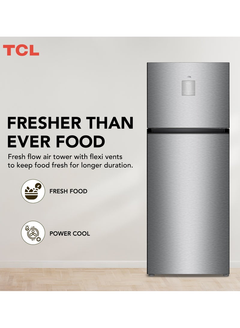 TCL Double Door Top Mount Refrigerator No Frost Fridge And Freezer With Led Display And Touch Control Interior Led Light And Large Crisper Drawer With Humidity Control P550TMN Silver - Image 4