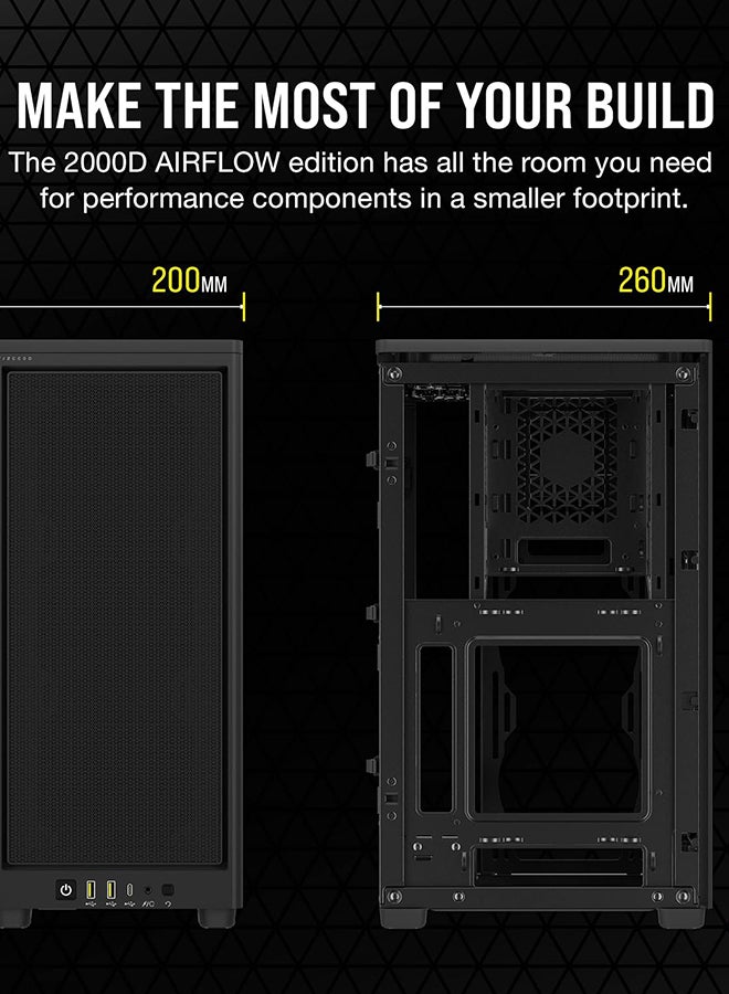 CORSAIR - 2000D Airflow Mini-ITX PC Case - Mini-ITX Form-Factor - Steel Mesh Panels - Three-Slot GPU Support - Cooling-Optimized Interior - Modern Front Panel I/O Black - Image 1