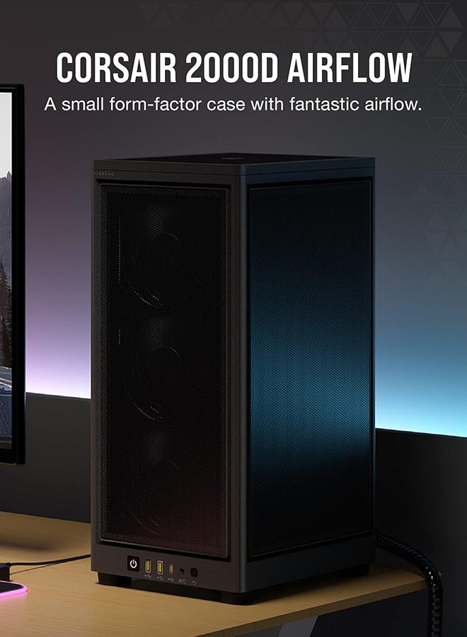 CORSAIR - 2000D Airflow Mini-ITX PC Case - Mini-ITX Form-Factor - Steel Mesh Panels - Three-Slot GPU Support - Cooling-Optimized Interior - Modern Front Panel I/O Black - Image 1