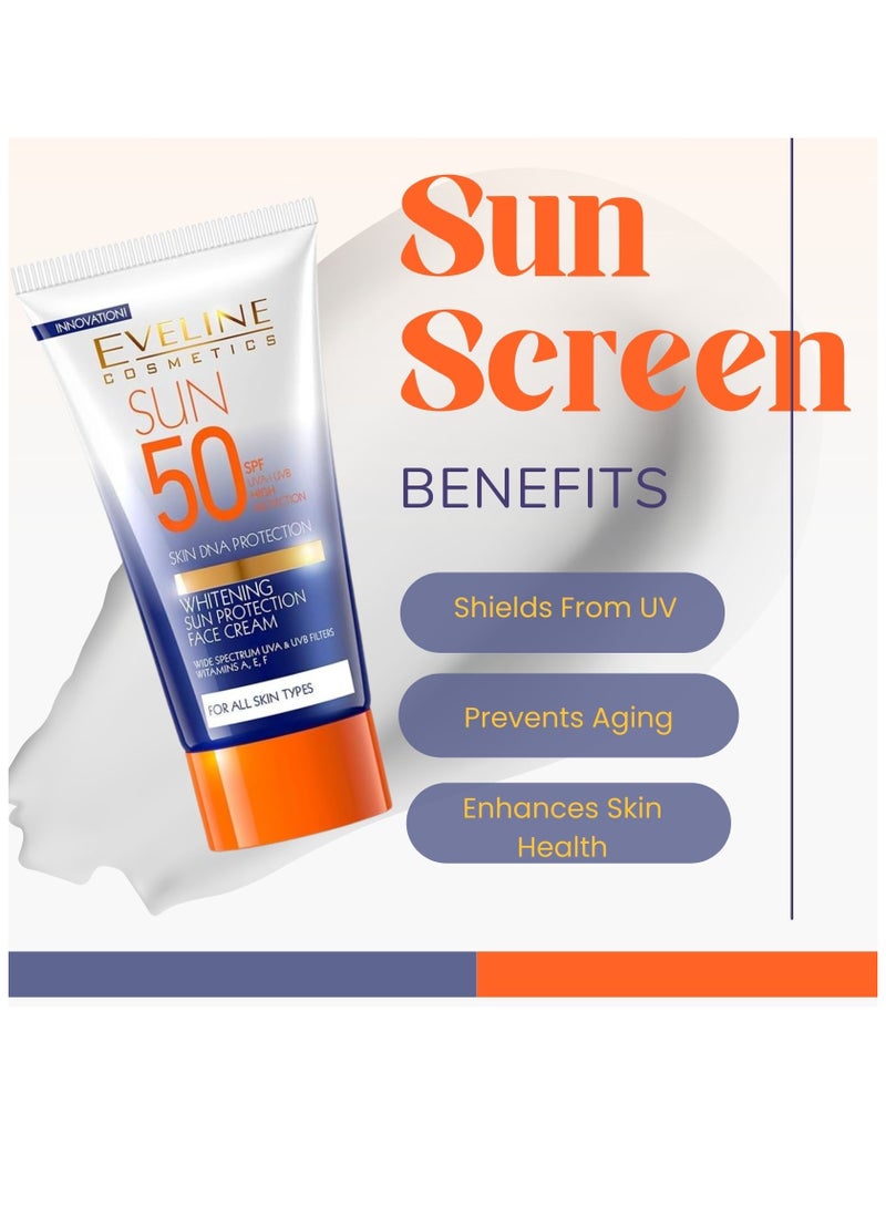 إيفلين كوزماتيكس كريم تبييض الوجه من أشعة الشمس بمعامل حماية 50 SPF، غير دهني وسريع الامتصاص، تركيبة Uva وUvb عالية الحماية مرطب مكثف - Image 3