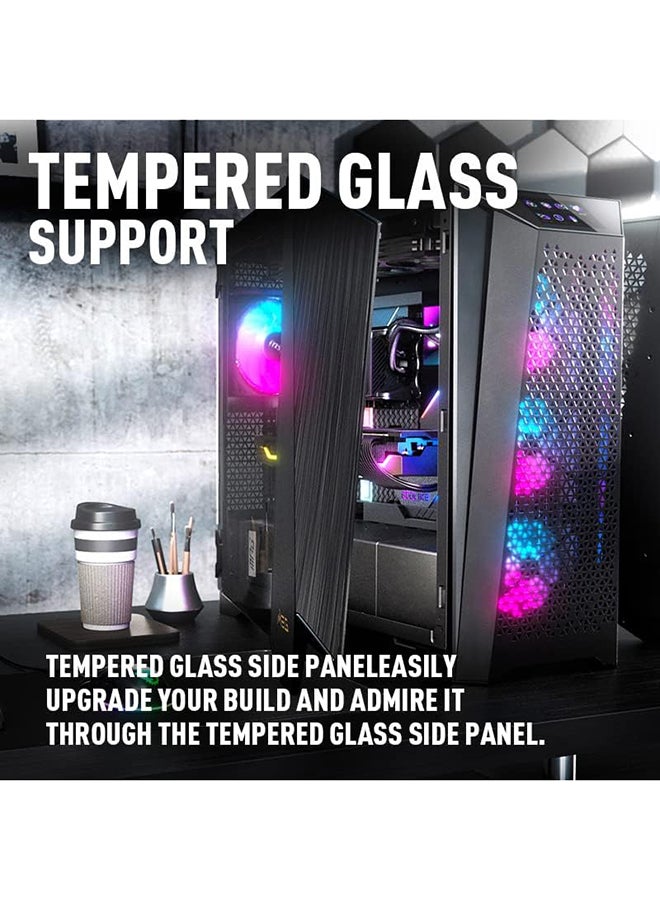 MSI MEG PROSPECT 700R Mid-Tower Gaming PC Case, 4.3" Touch Panel Display, Tempered Glass Side Panel, Vertical GPU Mount, 4x ARGB 120mm Fan, Up to 360mm Radiator, Cable Mgt, 306-7G15R21-W Black  - Image 4