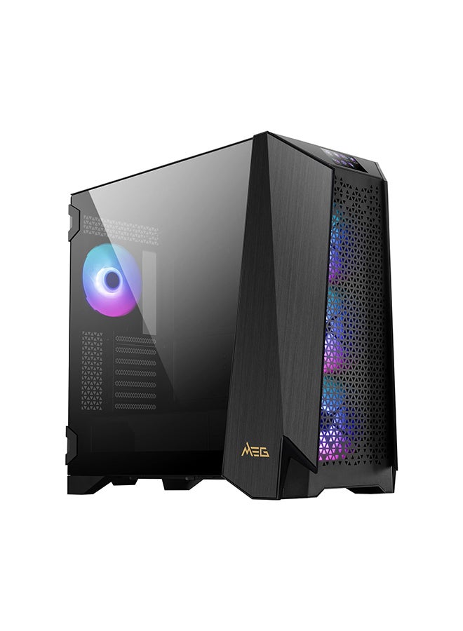 MSI MEG PROSPECT 700R Mid-Tower Gaming PC Case, 4.3" Touch Panel Display, Tempered Glass Side Panel, Vertical GPU Mount, 4x ARGB 120mm Fan, Up to 360mm Radiator, Cable Mgt, 306-7G15R21-W Black  - Image 1