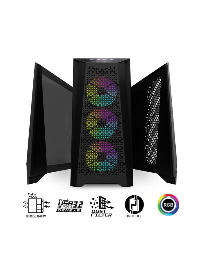 MSI MEG PROSPECT 700R Mid-Tower Gaming PC Case, 4.3" Touch Panel Display, Tempered Glass Side Panel, Vertical GPU Mount, 4x ARGB 120mm Fan, Up to 360mm Radiator, Cable Mgt, 306-7G15R21-W Black  - Image 2