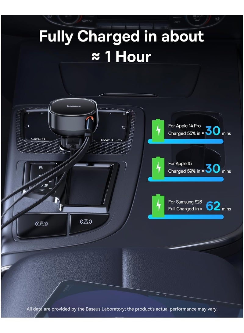 بيسوس - شاحن سيارة USB C، شاحن سيارة قابل للسحب بقدرة 60 وات، شاحن سيارة سريع 3 في 1، متوافق مع iPhone 15/14/13/12 Pro Max، Plus، Samsung Galaxy S23/S22/S21 Ultra، Google Pixel والمزيد (منفذ USB-A) ) - Image 1