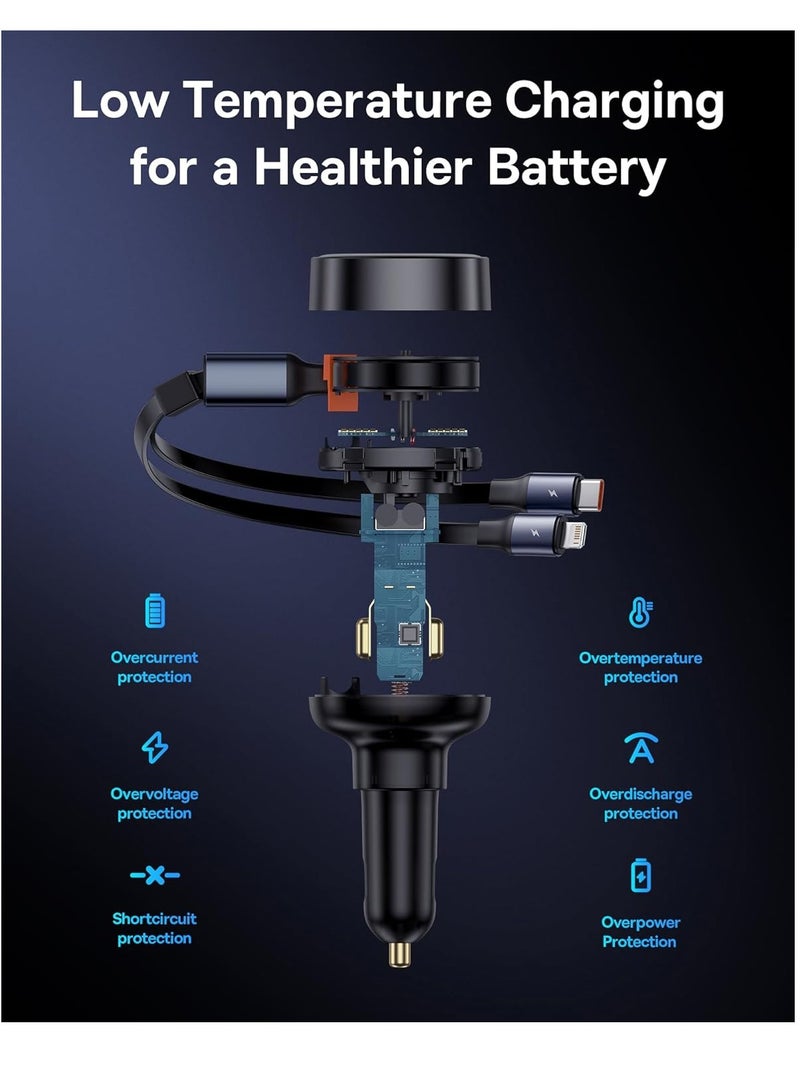 بيسوس - شاحن سيارة USB C، شاحن سيارة قابل للسحب بقدرة 60 وات، شاحن سيارة سريع 3 في 1، متوافق مع iPhone 15/14/13/12 Pro Max، Plus، Samsung Galaxy S23/S22/S21 Ultra، Google Pixel والمزيد (منفذ USB-A) ) - Image 1