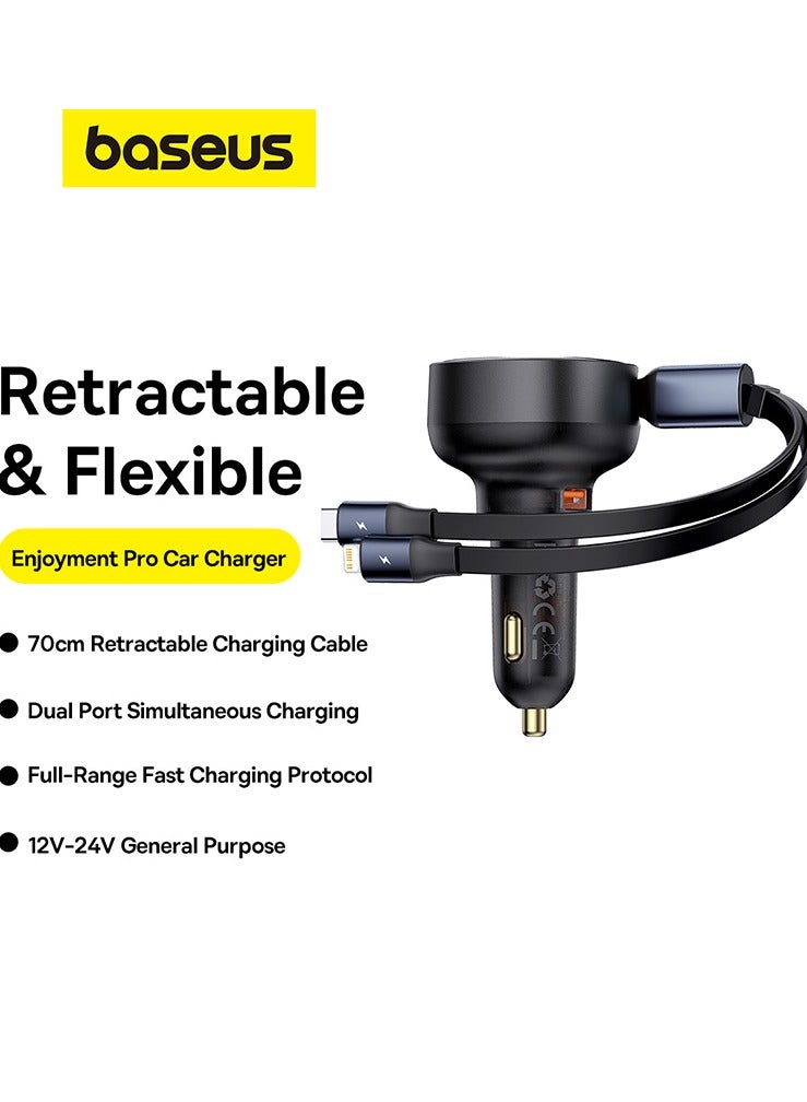 بيسوس - شاحن سيارة USB C، شاحن سيارة قابل للسحب بقدرة 60 وات، شاحن سيارة سريع 3 في 1، متوافق مع iPhone 15/14/13/12 Pro Max، Plus، Samsung Galaxy S23/S22/S21 Ultra، Google Pixel والمزيد (منفذ USB-A) ) - Image 1