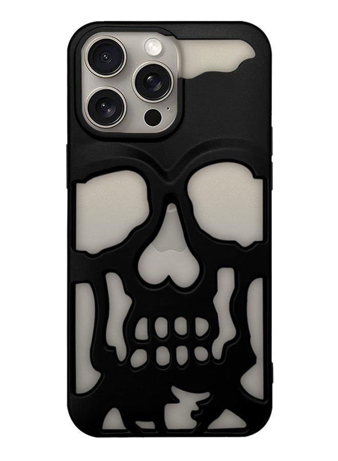 MARGOUN iPhone 15 Pro Case 3D Hollow Skull Breathable Phone Luxury Plating Colorful Matte Shockproof Cover Ultra Thin Full Surround Anti Fall Black - Image 1