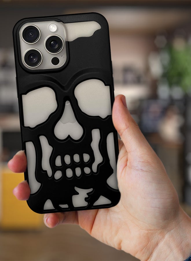 MARGOUN iPhone 15 Pro Case 3D Hollow Skull Breathable Phone Luxury Plating Colorful Matte Shockproof Cover Ultra Thin Full Surround Anti Fall Black - Image 2