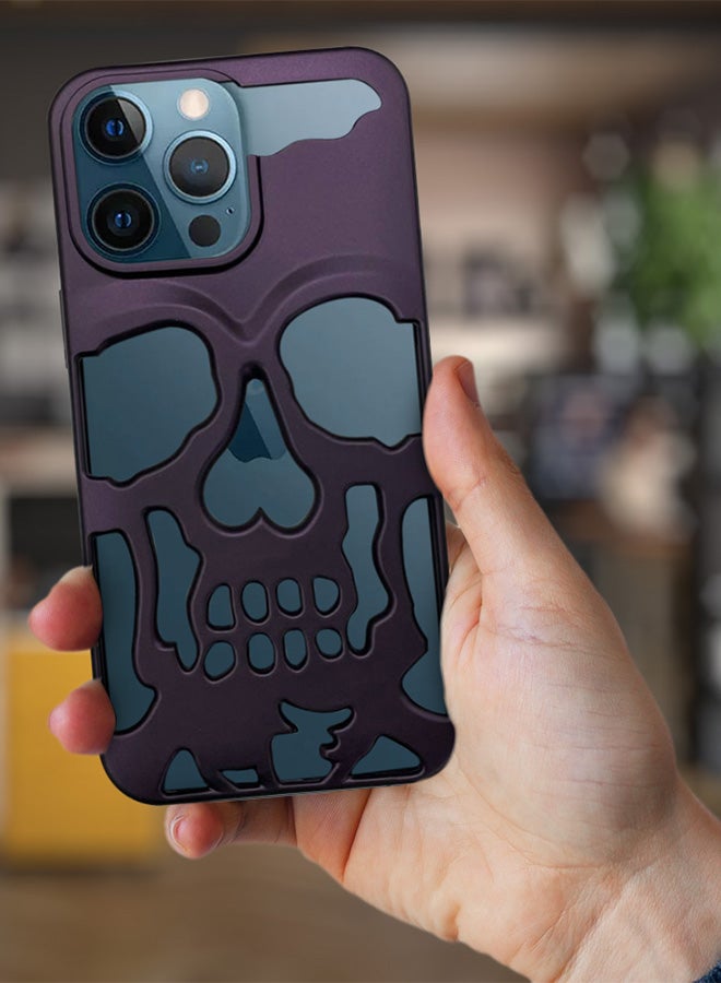 مارجون iPhone 12 Pro Max Case 3D Hollow Skull Breathable Phone Luxury Plating Colorful Matte Shockproof Cover Ultra Thin Full Surround Anti Fall Purple - Image 2