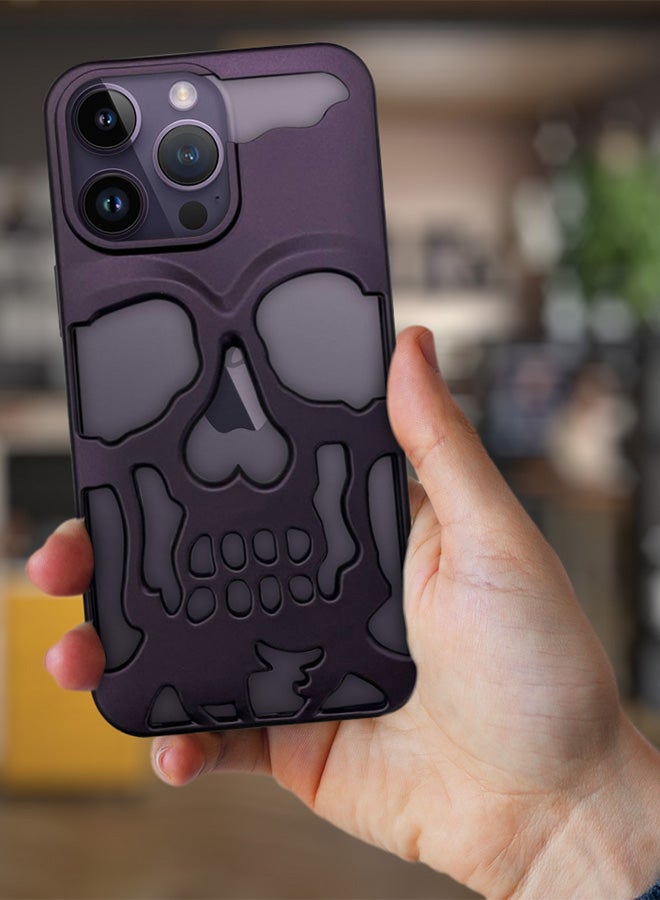 MARGOUN - iPhone 14 Pro Case 3D Hollow Skull Breathable Phone Luxury Plating Colorful Matte Shockproof Cover Ultra Thin Full Surround Anti Fall Purple - Image 1