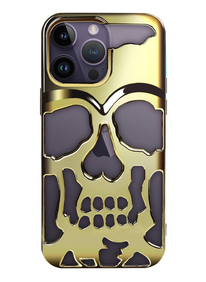 مارجون iPhone 14 Pro Case 3D Hollow Skull Breathable Phone Luxury Plating Colorful Matte Shockproof Cover Ultra Thin Full Surround Anti Fall Gold - Image 1