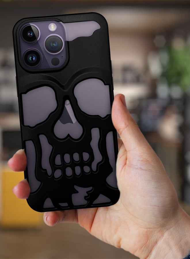 MARGOUN iPhone 14 Pro Max Case 3D Hollow Skull Breathable Phone Luxury Plating Colorful Matte Shockproof Cover Ultra Thin Full Surround Anti Fall Black - Image 2