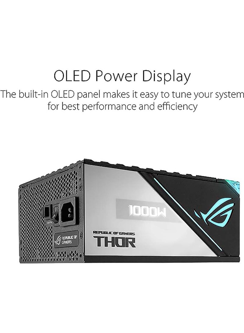 ASUS - ROG Thor 1000W Platinum II Power Supply - Lambda A++ Certification, ROG heatsinks, 135mm Axial-tech fan with PWM control, 80 Plus Platinum Certification,OLED display, Aura Sync Black - Image 1
