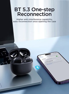 جوي روم سماعات JR-FB1 داخل الأذن بتقنية بلوتوث 5.3 لاسلكية، نظام أسماء النطاقات، تقليل الضوضاء، 65 مللي ثانية، زمن استجابة منخفض، شحن سريع IP54 مقاوم للماء مع صندوق شحن وغطاء واقٍ أسود  - Image 4