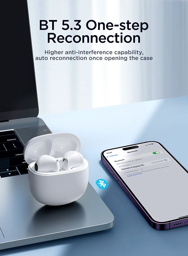 JOYROOM - JR-FB1 In-Ear True Wireless Bluetooth 5.3 Headphones Dns Call Noise Reduction 65ms Low Latency Fast Charging IP54 Waterproof With Charging Box And Protective Cover White - Image 1