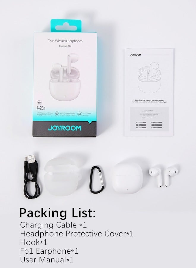 JOYROOM - JR-FB1 In-Ear True Wireless Bluetooth 5.3 Headphones Dns Call Noise Reduction 65ms Low Latency Fast Charging IP54 Waterproof With Charging Box And Protective Cover White - Image 1