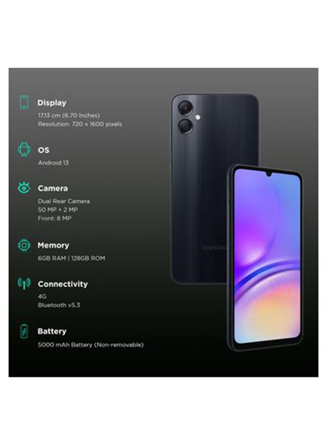 سامسونج جالاكسي A05 ثنائي الشريحة باللون الأسود وذاكرة الوصول العشوائي (RAM) سعة 4 جيجابايت وذاكرة تخزين داخلية 128 جيجابايت ويدعم تقنية 4G LTE - إصدار الشرق الأوسط - Image 4