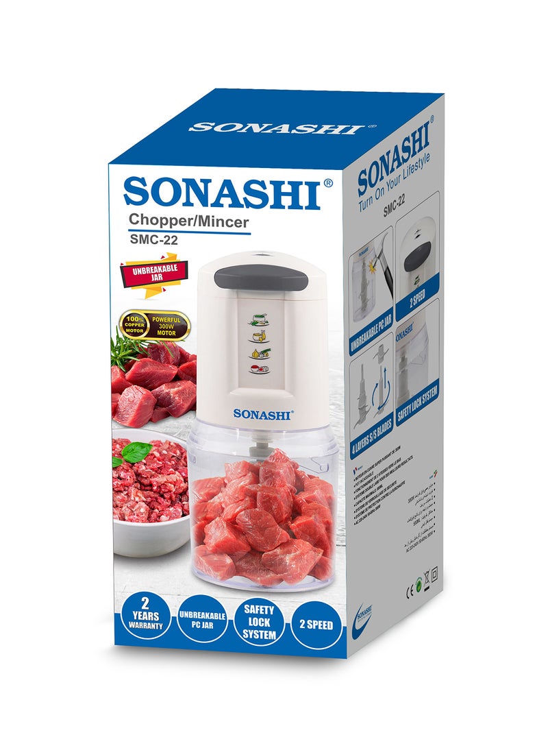 SONASHI - Kitchen Chopper with Unbreakable PC Jar | Double Stainless Steel Blades Mincer with 2 Speeds | Overheat Protection and Safety Lock System | Chopping, Dicing & Mincing 500 ml 300 W SMC-22 White - Image 1