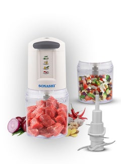SONASHI Kitchen Chopper with Unbreakable PC Jar | Double Stainless Steel Blades Mincer with 2 Speeds | Overheat Protection and Safety Lock System | Chopping, Dicing & Mincing 500 ml 300 W SMC-22 White  - Image 1