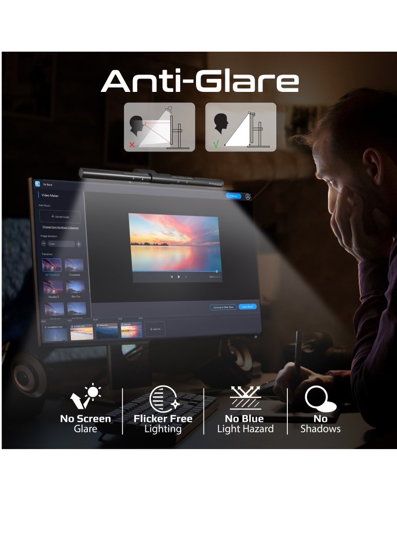 PROMATE Computer Monitor Light Bar, 40cm Eye Protection LED Desk Lamp with Wireless Controller, Asymmetrical Light, Anti-Glare, Adjustable Temperature and Auto Dimming  - Image 5