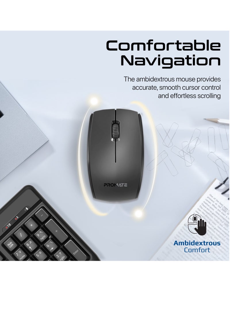 بروميت - Wireless Keyboard and Mouse Combo, 2.4GHz Wireless with Built-In Palm Rest, Multi-Grip 1200 DPI Mouse, Nano USB Receiver - Image 1